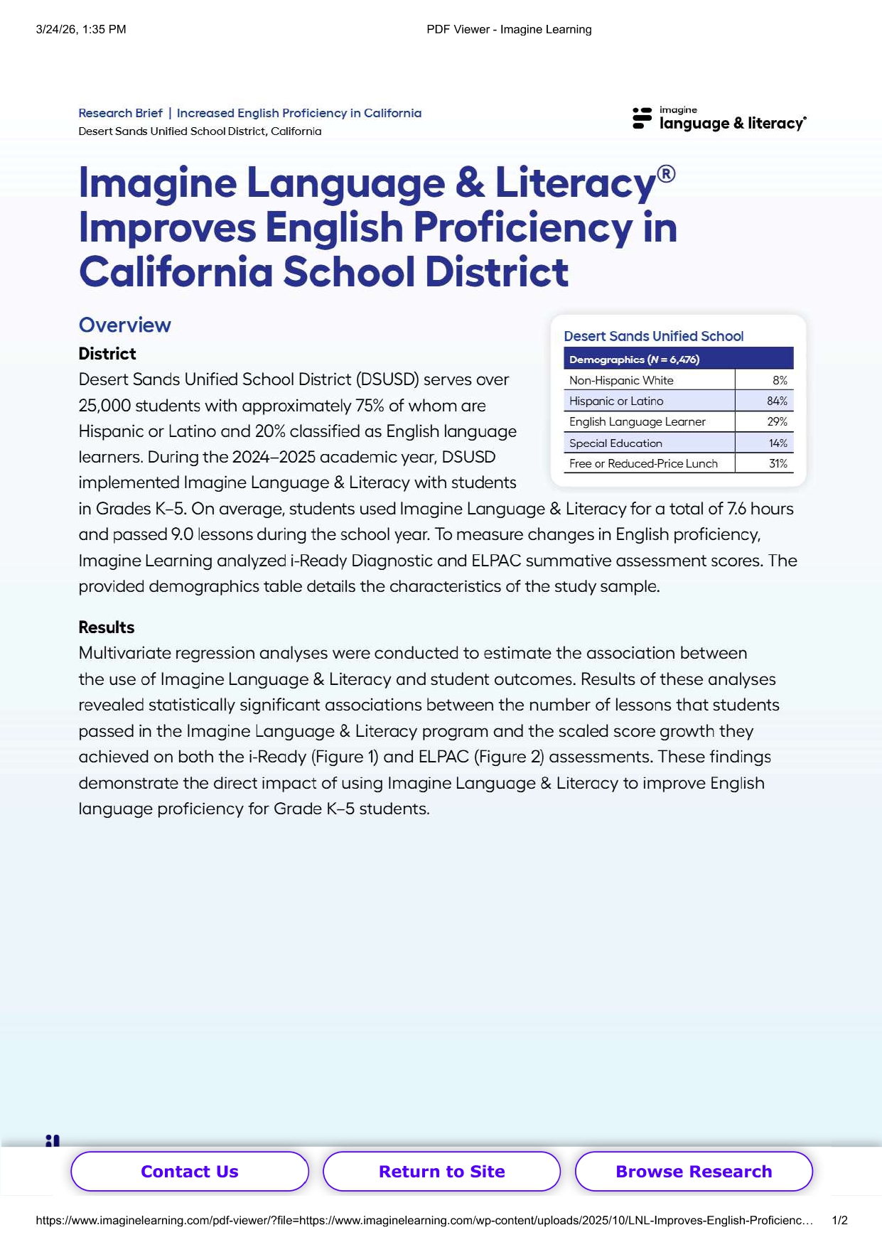 Imagine Language & Literacy Improves English Proficiency in California School District