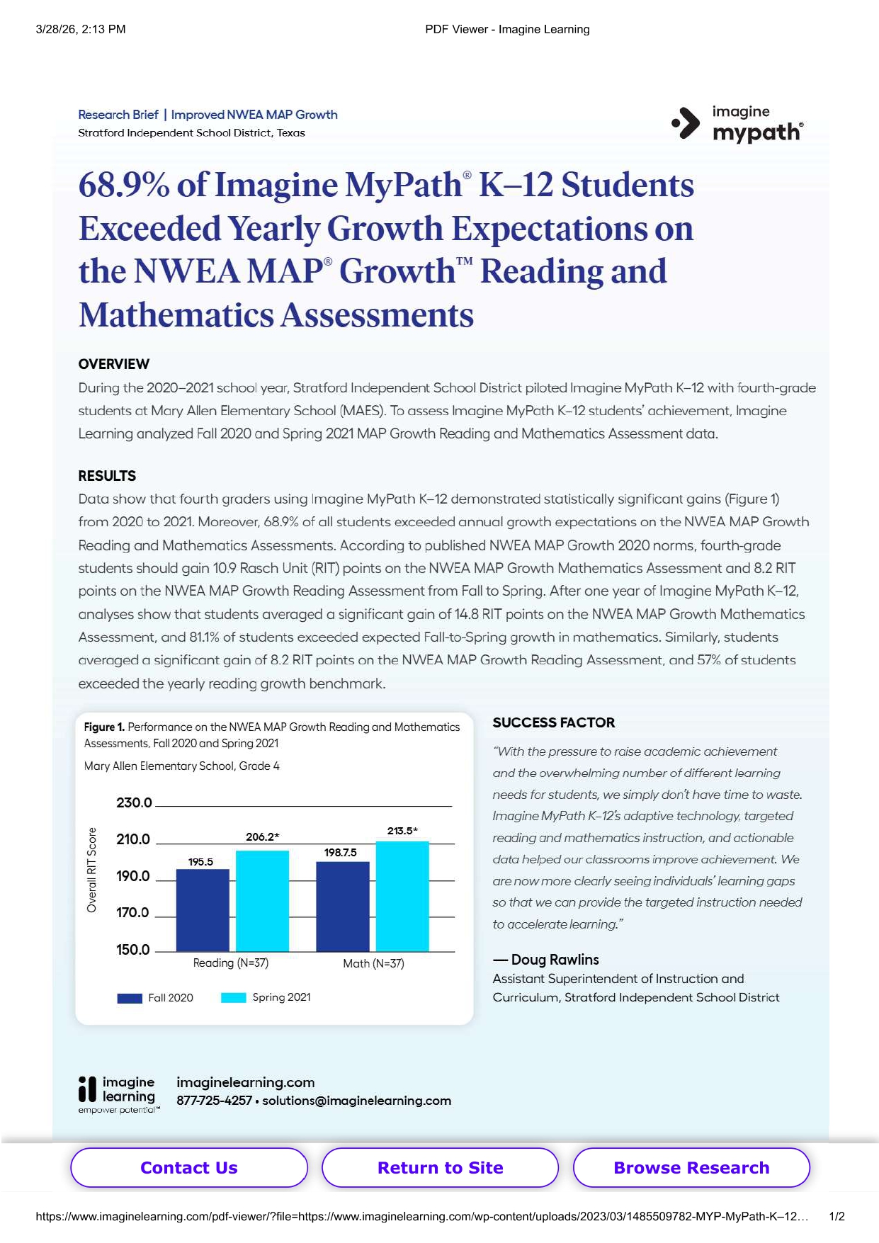 70% of MyPath K-5 Students Exceeded Yearly Expectations on the MAP Growth Assessments